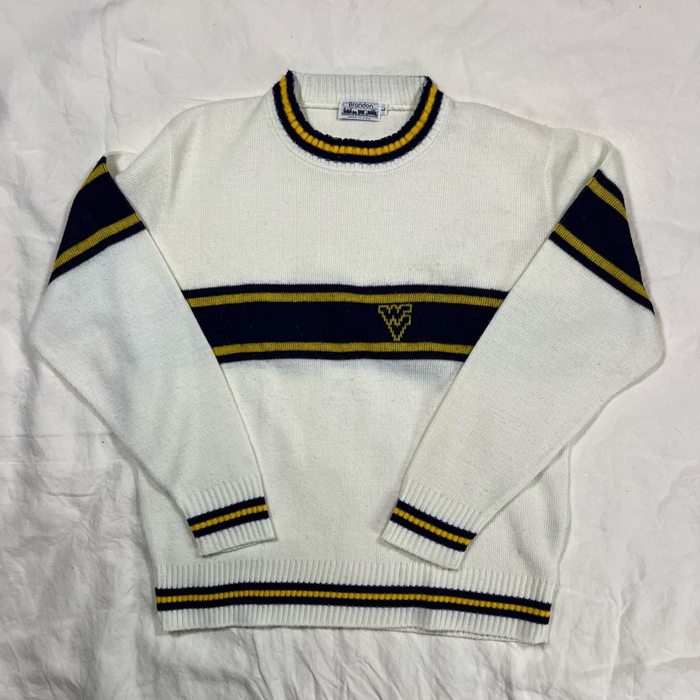 Vintage West Virginia University Sweater Brandon USA Knit Navy Yellow Size L